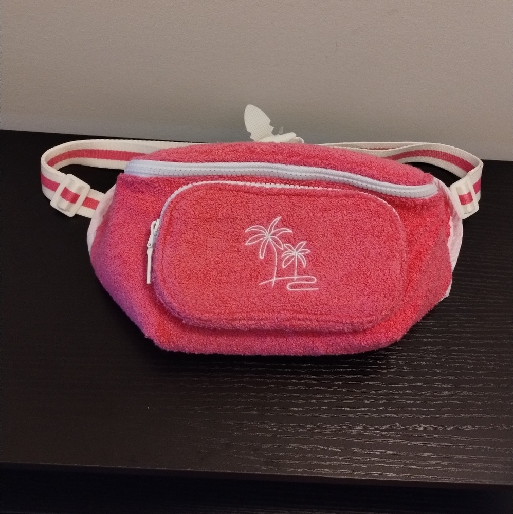 No Boundaries Pink Palm Tree Terry Cloth Fanny Pack Bum Bag Insulated NWT